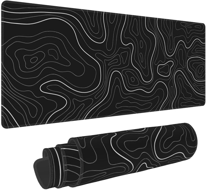 Abstract Topographic Map Black Mouse Pad Big Gaming Mouse Pad XXL Mousepad Large Keyboard Mat with Non-Slip Rubber Base Stitched Edges Mouse Mat Desk Pad for Gaming and Office by ZWHEZYYS