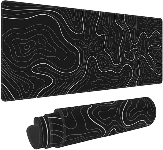 Abstract Topographic Map Black Mouse Pad Big Gaming Mouse Pad XXL Mousepad Large Keyboard Mat with Non-Slip Rubber Base Stitched Edges Mouse Mat Desk Pad for Gaming and Office by ZWHEZYYS