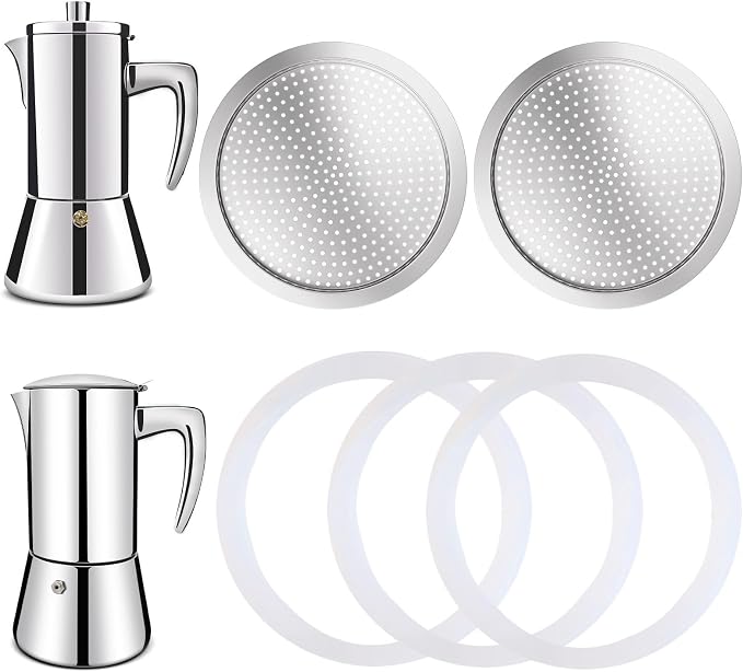 2 Pcs Filter with 3 Pcs Silicone Gasket Seals for 6 Cup Stovetop Espresso Coffee Maker Replacement Parts for 304 Stainless Steel Moka Pot by Theperfectcombinationofcoffeehomeandhealthylivingmakingeverydayadayofrituals