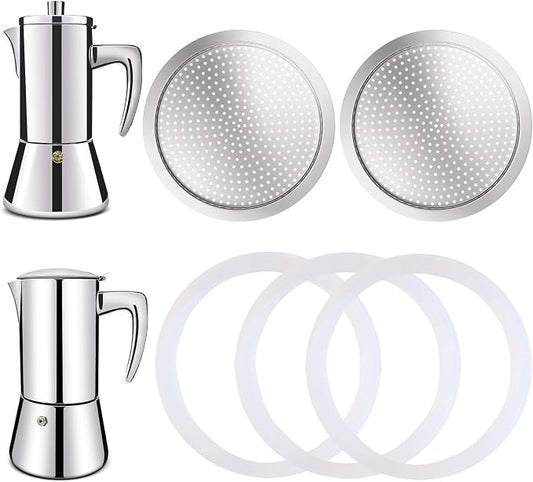 2 Pcs Filter with 3 Pcs Silicone Gasket Seals for 6 Cup Stovetop Espresso Coffee Maker Replacement Parts for 304 Stainless Steel Moka Pot by Theperfectcombinationofcoffeehomeandhealthylivingmakingeverydayadayofrituals