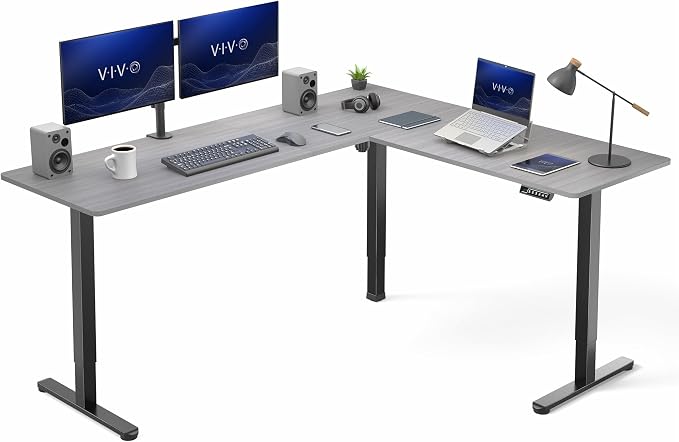 VIVO Dark Gray 75 x 63 in Corner Standing Desk, DESK-E3CTG-75 | Electric, Large Reversible L-Shaped Table, Sit Stand Height Adjustable, Memory Controller, Office Furniture Sets, Black Frame by Unknown