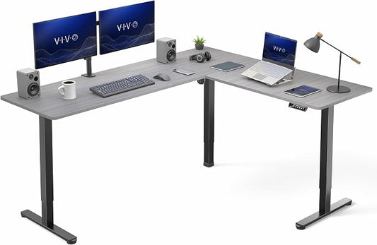 VIVO Dark Gray 75 x 63 in Corner Standing Desk, DESK-E3CTG-75 | Electric, Large Reversible L-Shaped Table, Sit Stand Height Adjustable, Memory Controller, Office Furniture Sets, Black Frame by Unknown
