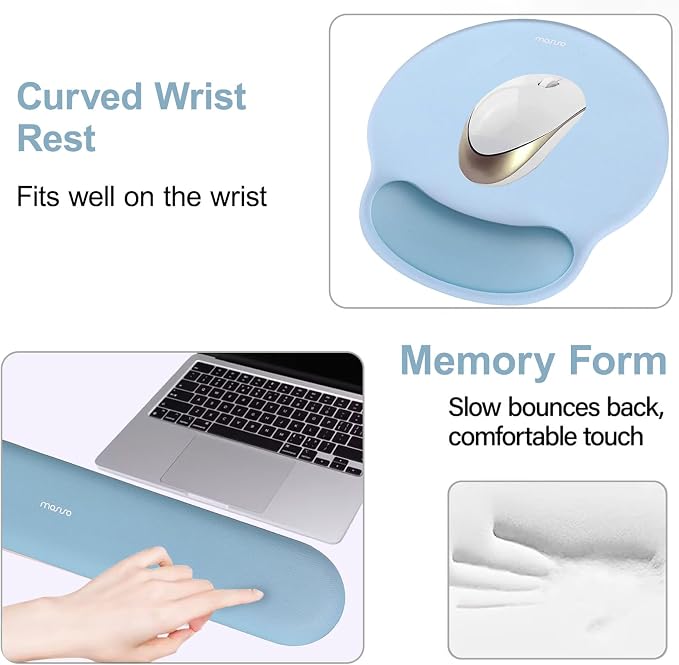 MOSISO Wrist Rest Support for Mouse Pad&Keyboard Set, Air Blue | Circle Curved Ergonomic Mousepad Non-Slip Base Home/Office Pain Relief&Easy Typing Pad with Soft Cloth&Silicone Lining - Image 4