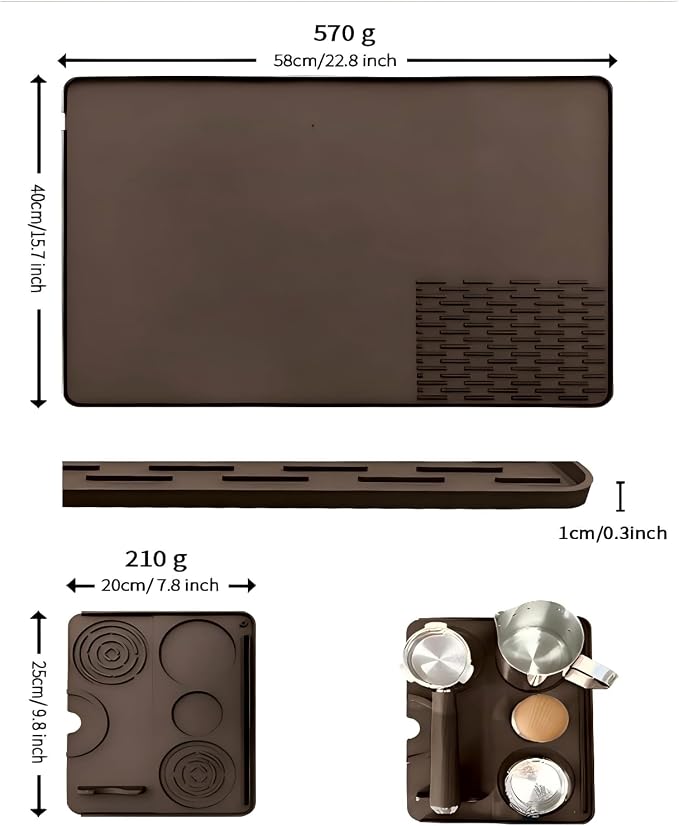 Silicone Coffee Mat, 23"x17" Bar Mat for Countertops Coffee Maker Espresso Machine, 2 in1 Coffee Maker Mat for Kitchen Counter, Anti-Slip, Heat Resistant Drip Pad for Dinner Plates, Brown - Image 2