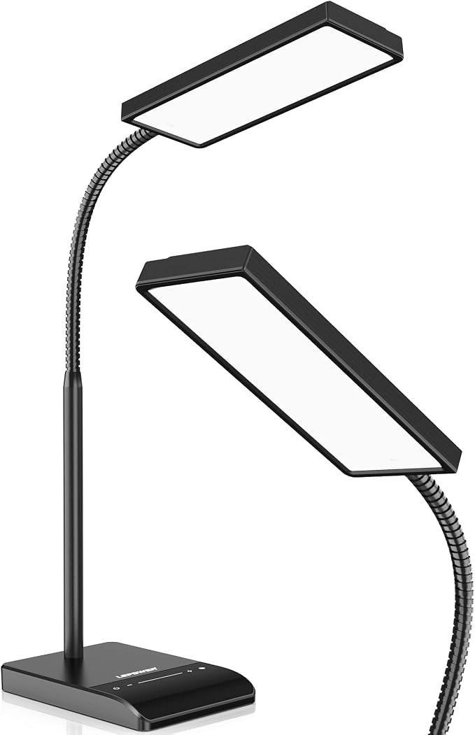 LEPOWER Desk Lamp, 800LM LED for Home Office, True Eye-Caring for Reading | 50 Lighting Modes, 2X Wider Panel, 360° Flexible Gooseneck, Touch Control, 12W Bright Table Lamp for Dorm, Bedroom, Study by LEPOWER