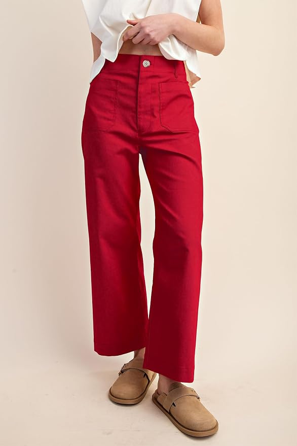 miduo Womens High Waisted Cropped Wide Leg Stretchy Straight Pants Trousers with Pockets - Image 2