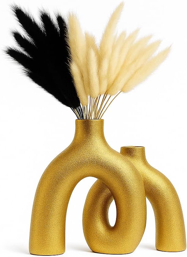 Gold Ceramic Vase Set - Modern Hug Donut Ceramic Vases by JAS & JAX GOODS, Minimalistic Nordic Home Decor Centerpiece for Console Tables, Living Room, Bookshelf, or Fireplace Mantel by Unknown