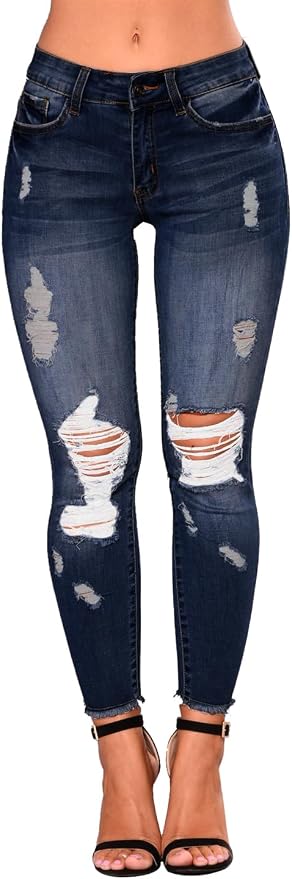 KUNMI Women's Skinny Ripped Trendy Jeans Distressed Stretchy Denim Pants - Image 5