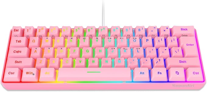 Snpurdiri 60% Wired Gaming Keyboard, 61 Keys RGB Backlit Ultra-Compact Mini Gaming Keyboard for PC/Mac Gamer, Typist, Travel, Easy to Carry on Business Trip(Pink) | Backlit Ultra-Compact Mini Gaming Keyboard for PC/Mac Gamer, Typist, Travel, Easy to Ca... by Snpurdiri