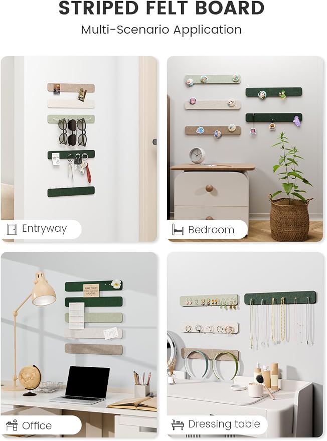Fluxynara 13" x 2" Felt Wall Panels, Nordic Moss | 5-Pack Cork Board Alternative with 35 Push Pins, Adhesive Mounting for Bedroom Door or Home Office - Image 6