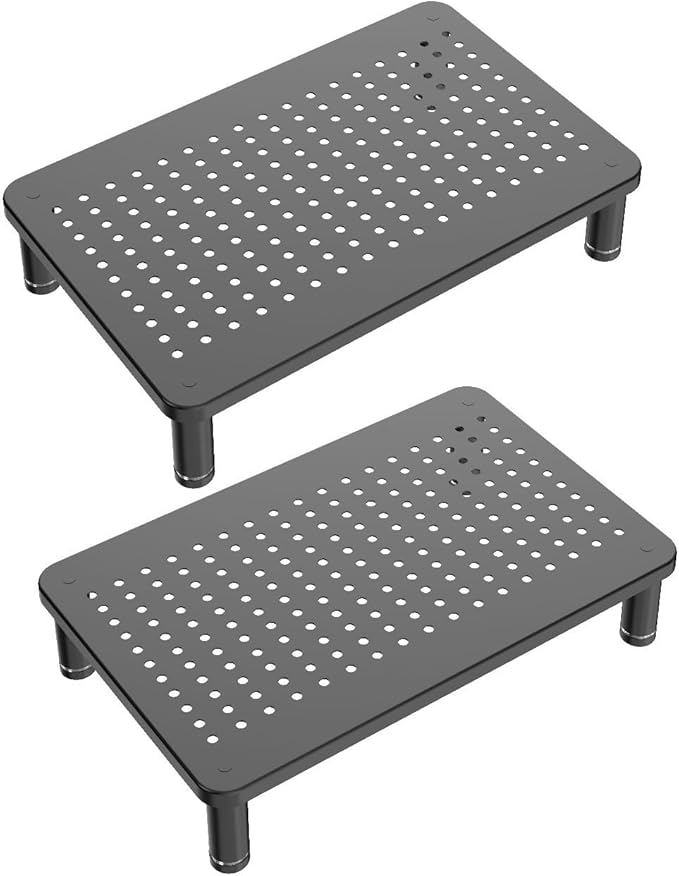 Husky Mounts 2-Pack Monitor Riser Laptop Stand, Adjustable Legs, Stackable, 14.5 x 9.25 x 3.125 Inches Max Height, Matte Black Steel-Black. by Husky+Mounts