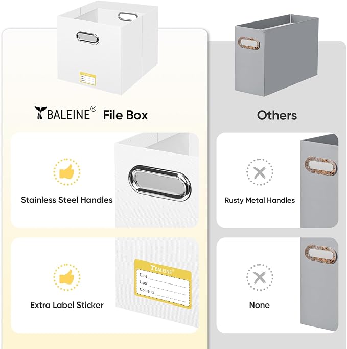 BALEINE File Organizer Box, Cardboard File Folder Organizer with Handle for Letter Size, Portable Collapsible Hanging Filing Box for Home Office Document Storage (4 Pack, Large White) - Image 5
