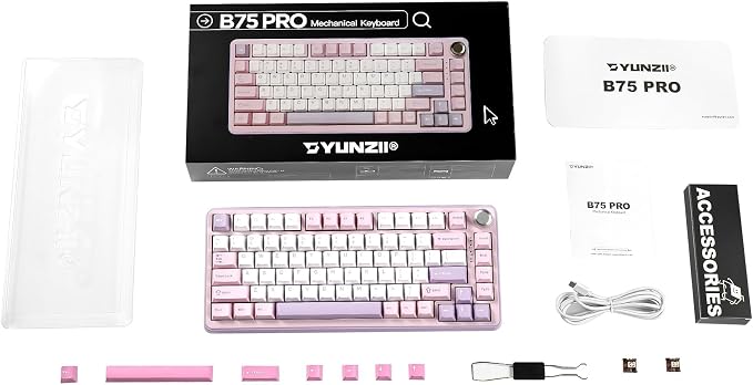 YUNZII B75 PRO 75% Wireless Mechanical Keyboard (Purple, Milk Switch) | Hot Swap Keyboard with Knob, Gasket Mount, Creamy Pre-lubed Switch for Smooth Typing, BT/USB-C/2.4G, for Gaming - Image 9