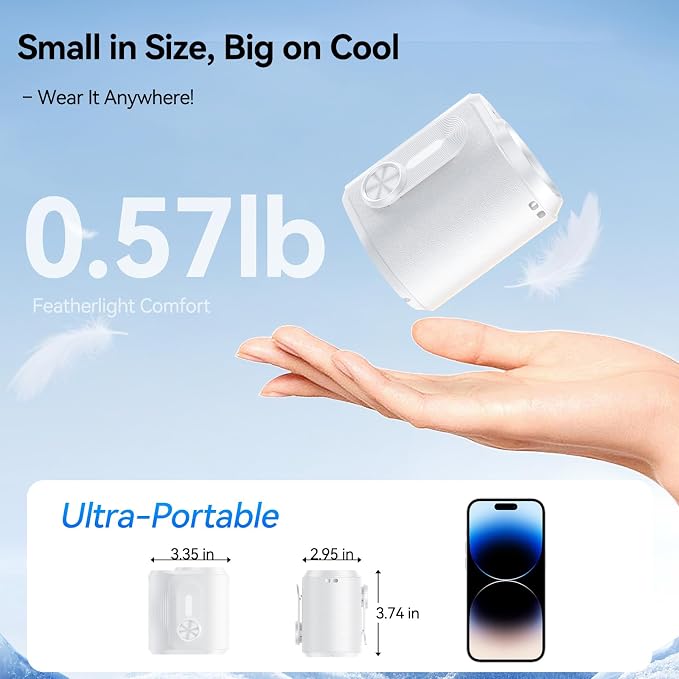 KIMMOO Smart Portable Rechargeable Fan with Ice Cooler, 100-Speed, 20000RPM Turbo Cooling Personal Waist Fan, 4000mAh Wearable Neck & Belt Clip Fan for Work Camping Outdoor Hiking, White - Image 7