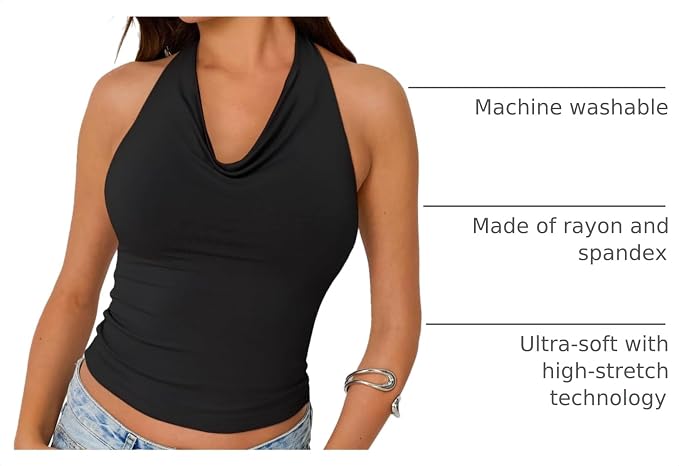 Trendy Queen Halter Tops for Women Going Out Summer Top | Cowl Neck Shirts, Sexy Backless, Fashion Y2K Clothes, Perfect for Party, Club, Vacation, Pair with High-waisted Bottoms - Image 4
