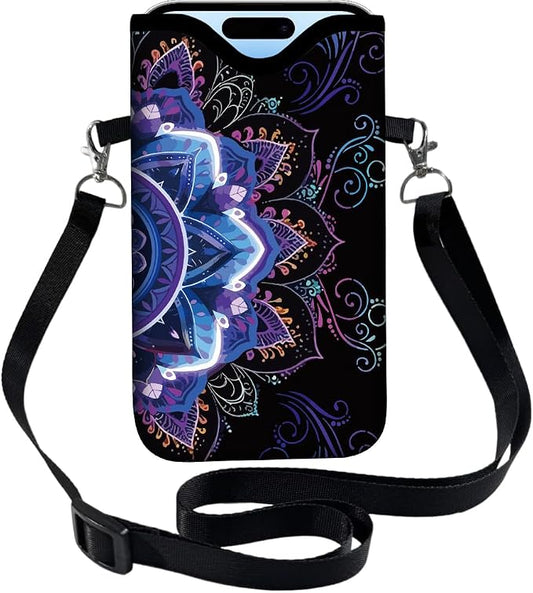 Floral Phone Pouch Neoprene Cell Phone Sleeve Purple Nylon Waterproof Cellphone Bag Case with Crossbody Strap Neck Lanyard Protective Carrying Cover Fits Most Smartphones 7.1 x 3.9 Inch by PRESSINART