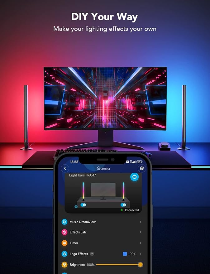 Govee RGBIC Gaming Light Bars H6047 with Smart Controller, Wi-Fi Smart LED | Gaming Lights with Music Modes and 60+ Scene Modes Built, Works with Alexa & Google Assistant, New Year Lights Decor - Image 7