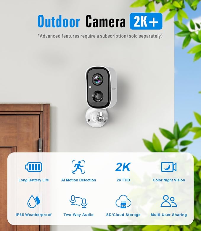 Security Cameras Wireless Outdoor, 2K Cameras for Home Security with Color Night Vision, SD/Cloud Storage,Longer Battery Life, Weatherproof, AI Motion Detection, Spotlight Siren Alarm - Image 2