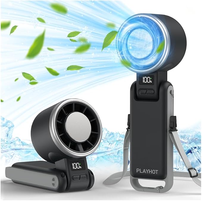 PlayHot Portable Handheld Turbo Fan with Ice Cooling, Rechargeable Personal Fan, Up tp 12Hrs Cooling, 5 Speed 25550RPM Powerful Portable Fan for Travel, Outdoor, Camping, Hiking (Black) by PlayHot-CoolSummer