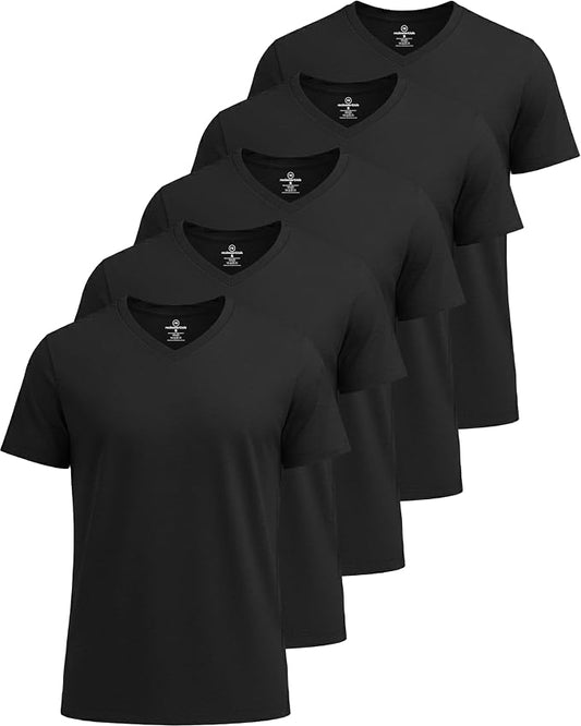 5 Pack Men's Dry Fit V Neck Gym Workout T Shirts Athletic Moisture Wicking | Cooling, Quick Dry, Breathable, Short Sleeve, Exercise, Cycling, Sports, Outdoor, Fitness, Golf, Crossfit, Hiking, Tennis by RealEssentials