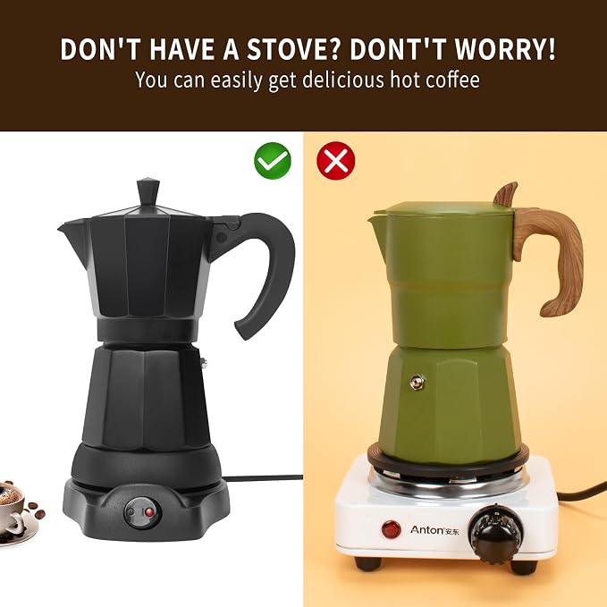LAOION 6 Cup Electric Moka Pot, 300ml Portable Espresso Maker | Cafeteras Electricas Modernas with Detachable Base and Overheat Protection, Coffee Machine Gift for Home or Travel - Image 3