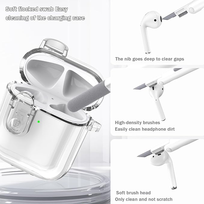 for Airpods 2nd Generation Case Cover with Secure Lock, Clear Soft TPU Transparent Military Grade Shockproof Protective Case with Cleaning Pen for Apple Airpods 2nd 2019, Clear White - Image 4