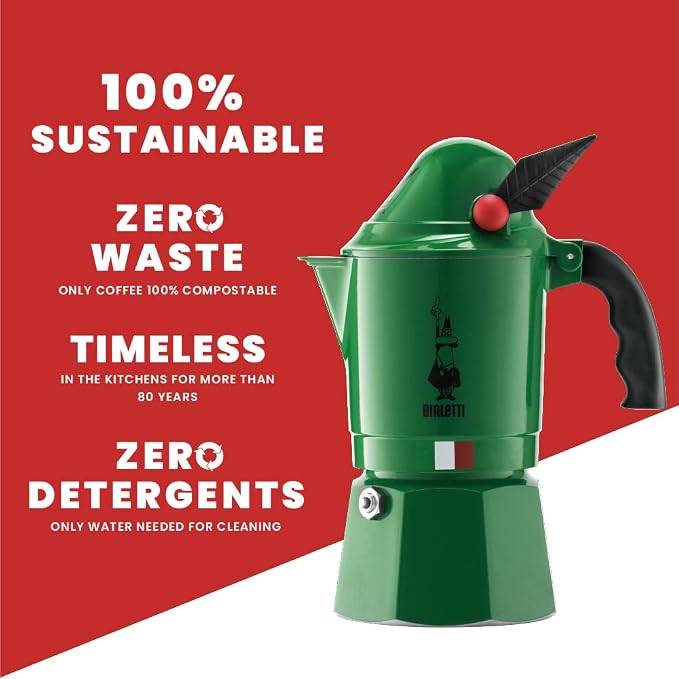 Bialetti Moka Express Alpina Stovetop Espresso Maker – Iconic Italian Moka Pot for Espresso Coffee, 3 Espresso Cups (4.3 oz / 130 mL), Aluminum, Green - Image 5