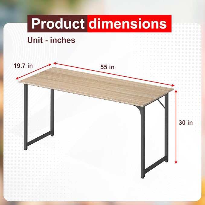 PayLessHere | 55 Inch Computer Desk | Nature | Office Desk with Metal Frame, Adjustable Feet | Water-Resistant, Scratchproof Surface | Sturdy Writing Table for Home Office or Study | Pack of 1 - Image 3
