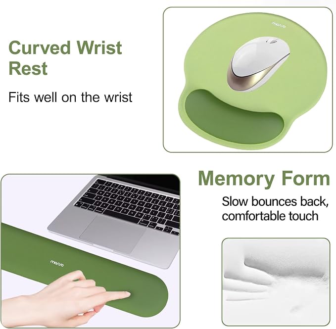 MOSISO Wrist Rest Support for Mouse Pad&Keyboard Set, Olive Green | Circle Curved Ergonomic Mousepad Non-Slip Base Home/Office Pain Relief&Easy Typing Pad with Soft Cloth&Silicone Lining - Image 4
