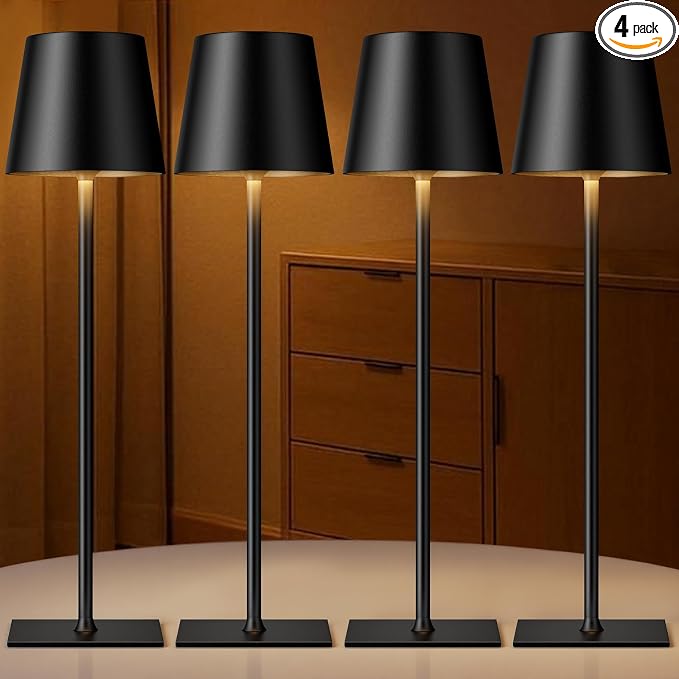 Kakanuo Black Cordless Rechargeable Table Lamp, 4 Pack Portable Desk Lamp with 5000mAh Battery, Touch Control Stepless Dimming, Wireless Night Light for Dining, Outdoor Camping, Coffee Shop by KakanuoLightings