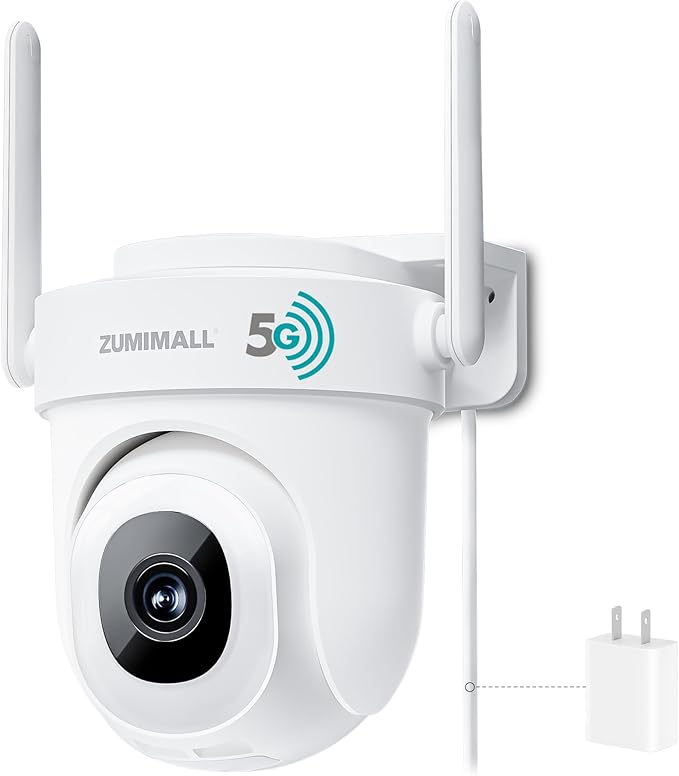 ZUMIMALL 2.5K Wired Cameras for Home Security, 2.4G/5G WiFi Outdoor Camera, 5MP, 24/7 Recording, AI Motion Detection,Cloud & SD Card Storage, 2-Way Audio, 360° PTZ Auto Tracking, Alexa Compatible by ZUMIMALL