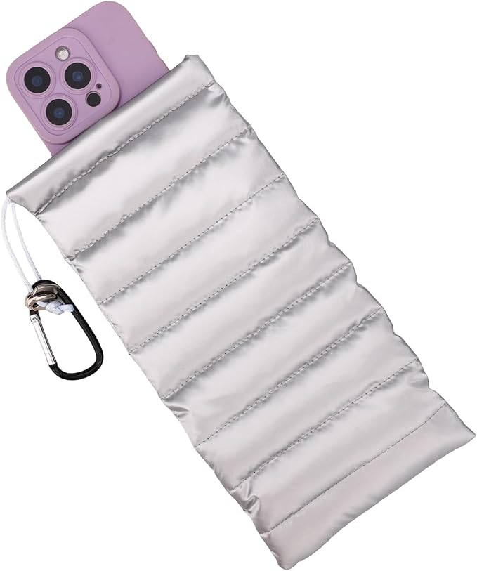 Lyreh Thermal Phone Pouch, Down Cotton Warm Phone Case Cover Bags Prevents Freezing & Overheating Protector Cellphone Pouch with Carabiner for Outdoor Camping Hiking Skiing (Silver) by Unknown