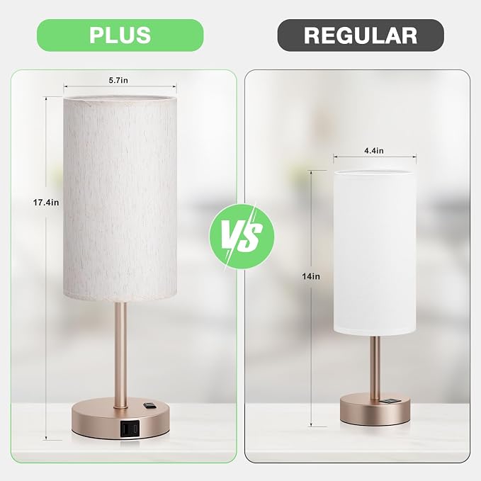 Dicoool 17.4" Bedside Lamp for Bedroom - Dimmable Touch, USB A+C, AC Outlet | LED Bulb Included, 3-Way Dimmable, 17.4" Table Lamp for Living Room, Dorm, Cream Fabric Lampshade, Antique White Metal Base - Image 5