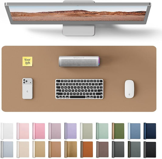 YSAGi Leather Desk Pad Protector, Office Mat, Large Mouse Pad, Non-Slip PU Blotter, Laptop Waterproof Writing for and Home (23.6" x 13.8", Khaki) by YSAGi
