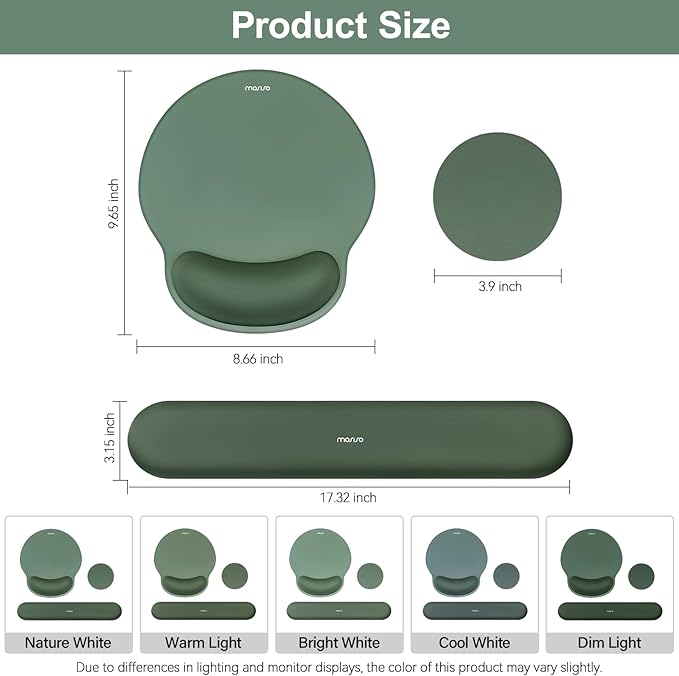 MOSISO Wrist Rest Support for Mouse Pad&Keyboard Set, Midnight Green | Circle Curved Ergonomic Mousepad Non-Slip Base Home/Office Pain Relief&Easy Typing Pad with Soft Cloth&Silicone Lining - Image 7