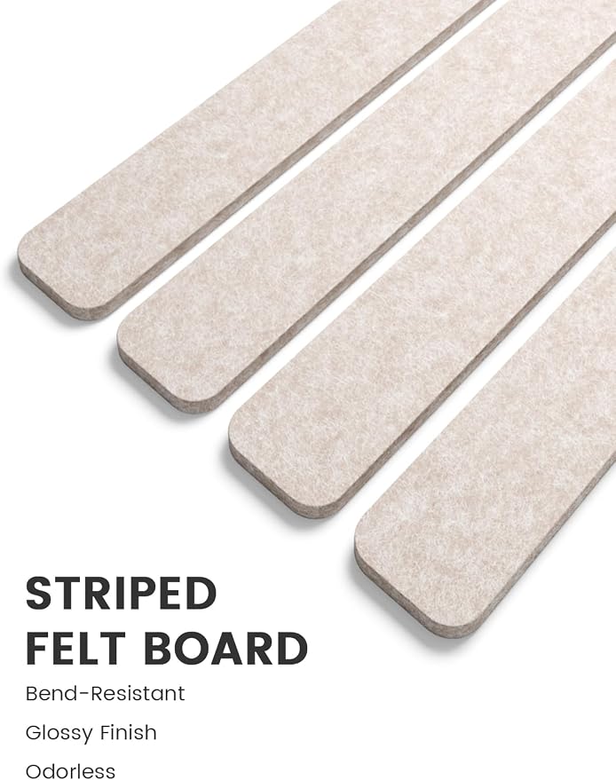 Fluxynara 13" x 2" Felt Wall Panels, Oatmeal | 5-Pack Cork Board Alternative with 35 Push Pins, Adhesive Mounting for Bedroom Door or Home Office - Image 3