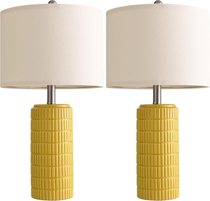 PoKat 23" Yellow Table Lamps Set of 2, Modern Living Room End Table Lamps Decor, Ceramic Lamps for Living Room, Contemporary Nightstand Lamps for Side Console Table Hallway Gift - Image 3