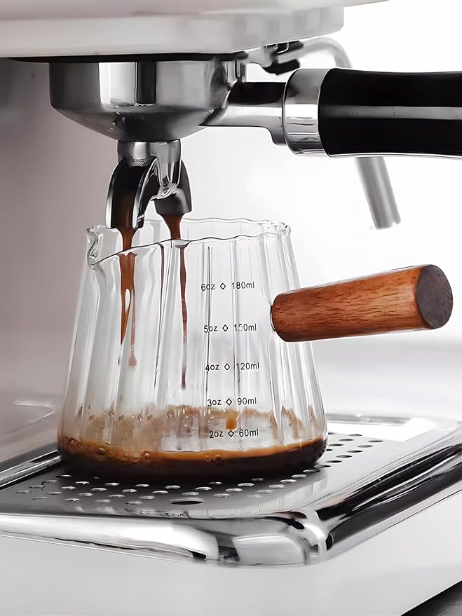 TIWPAJS 2-Pack Espresso Cups 6OZ, Espresso Accessories, Expresso Shots Cup, Espresso Shot Glass with V-Shaped Mouth, Ribbed Milk Frothing Pitcher, Glass Measuring Cup - Image 5