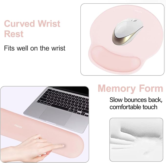 MOSISO Wrist Rest Support for Mouse Pad&Keyboard Set, Chalk Pink | Circle Curved Ergonomic Mousepad Non-Slip Base Home/Office Pain Relief&Easy Typing Pad with Soft Cloth&Silicone Lining - Image 4