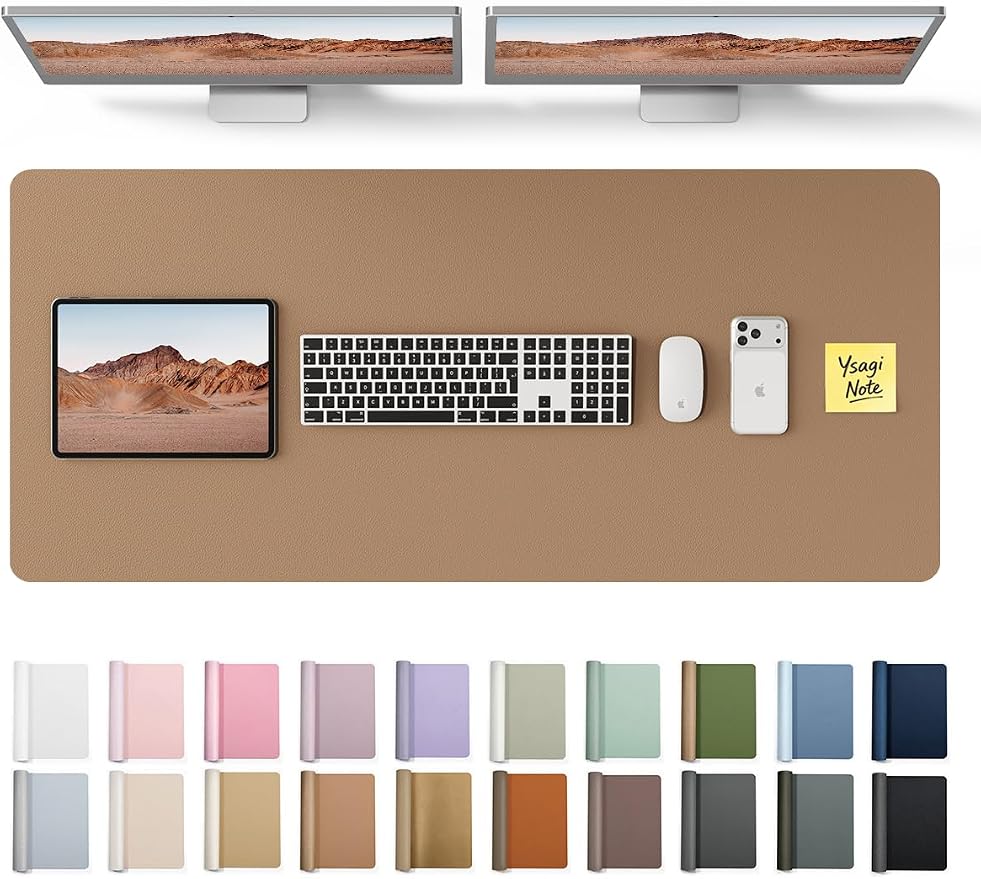 YSAGi Leather Desk Protector, Office Mat, Large Mouse Mat, Non-Slip PU Leather Blotter, Laptop Desk Pad, Waterproof Writing Pad for Office and Home (Khaki, 47" x 17") by YSAGi