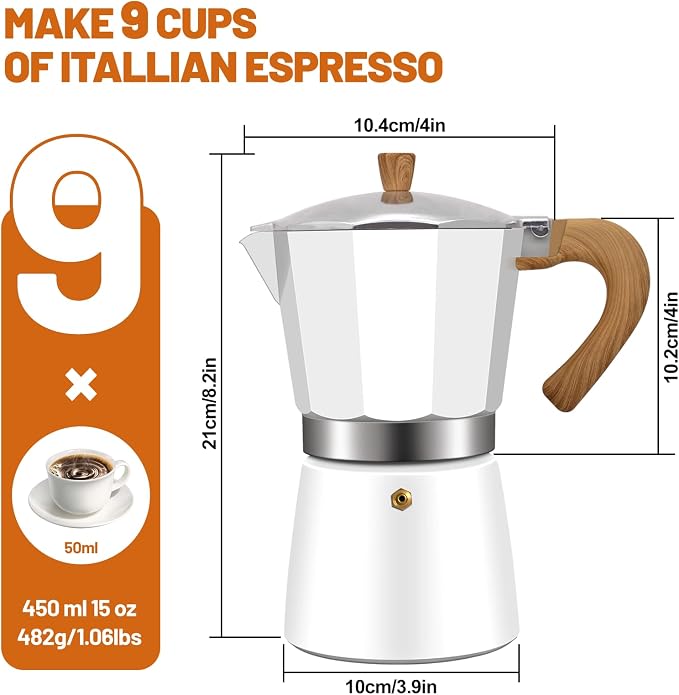 9 Cup Aluminum Espresso Stovetop Moka Pot Express Coffee Maker Percolator Italian Classic Mocha Coffee Machine for Italian and Cuban Cafe Brewing for Home & Camping 450ml 15oz - Image 2