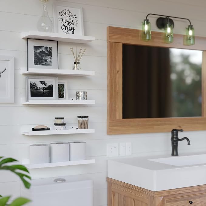 RICHER HOUSE 5-Set Floating Shelves with Lip, White Wall Mounted Wood Shelf | Display Picture Ledge Shelf, Anti-drop lip Shelf for Room Wall Decor, Bedroom Bathroom Storage Nursery Books, Easy Setup 16in - Image 4
