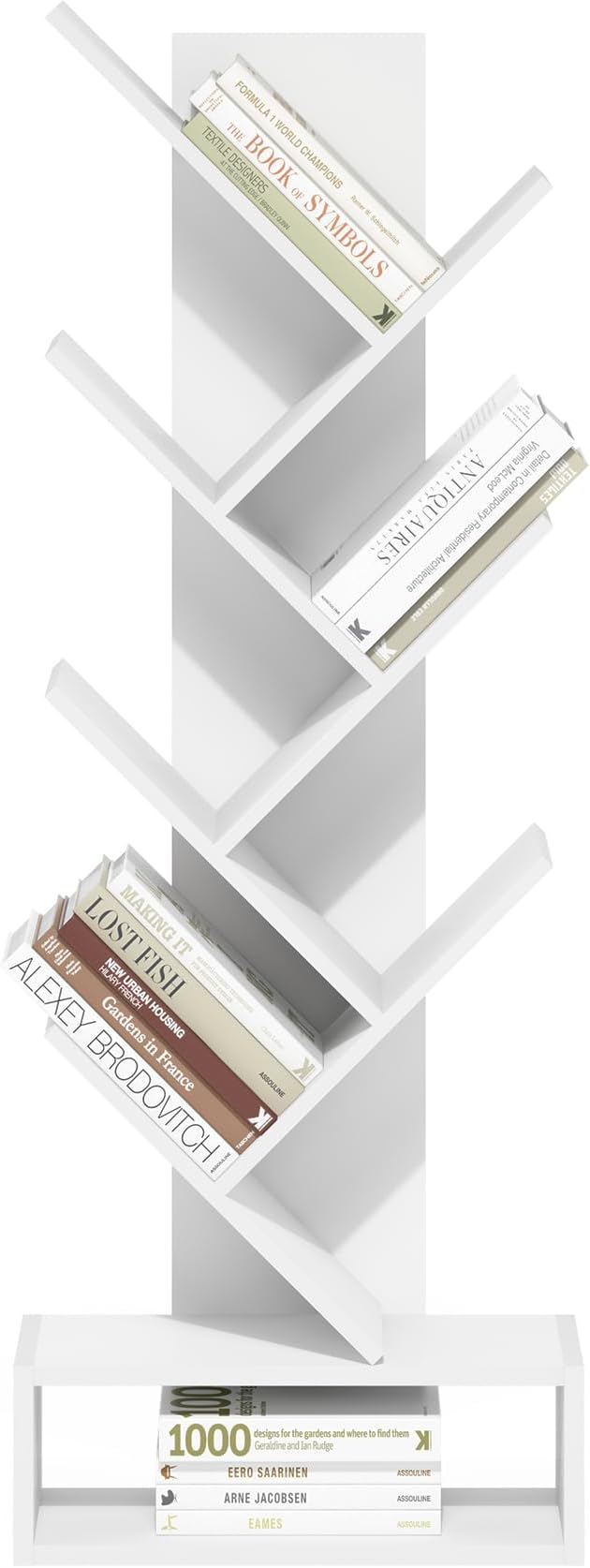 Furinno Tree Book Shelf, 7-Tier Bookshelf, Tree Bookcase with Bottom Shelf, 8.4 x 16.9 x 46.2, for Living Room, Bedroom, Home Office, White - Image 4