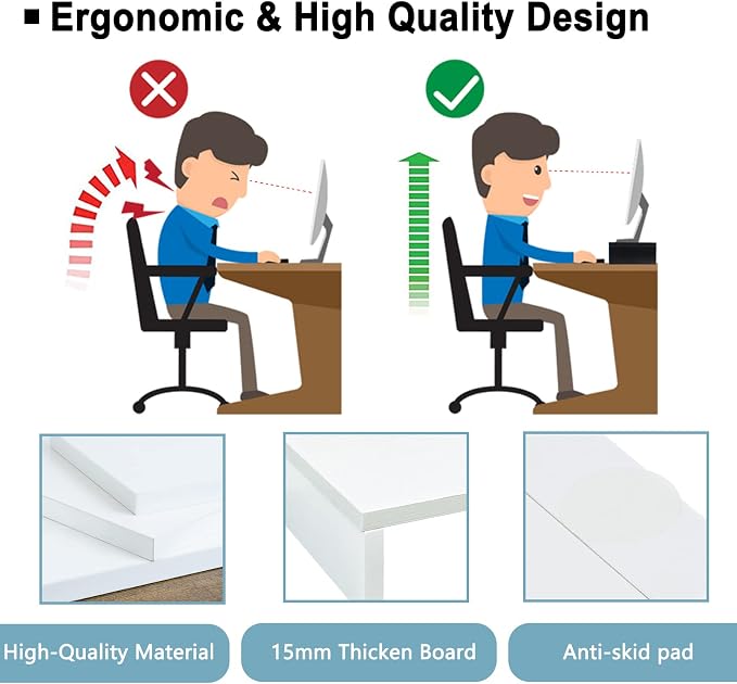 TEAMIX 20 inch White Monitor Stand Riser, Wood Desktop Stand for PC/TV/Laptop/Printer, White Monitor Riser with Storage, Computer Stand with Keyboard Organizer - Image 7
