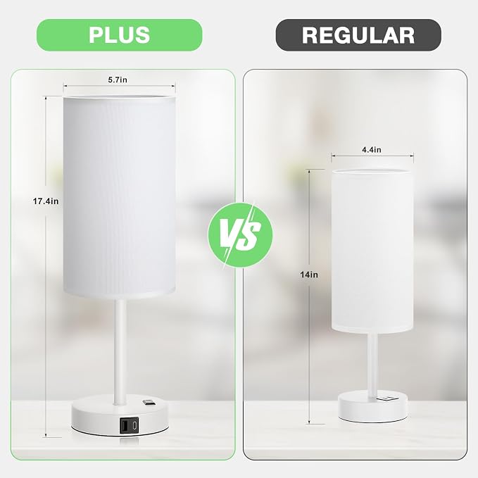 Dicoool 17.4" Bedside Lamp for Bedroom - Dimmable Touch, USB A+C, AC Outlet | LED Bulb Included, 3-Way Dimmable, 17.4" Table Lamp for Living Room, Dorm, White Fabric Lampshade, White Metal Base - Image 5