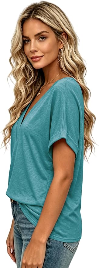T Shirts Short Sleeve V Neck Tees Womens Tops Beach Vacation Fashion Clothes 2026 Casual Summer Spring Fall Outfits - Image 3