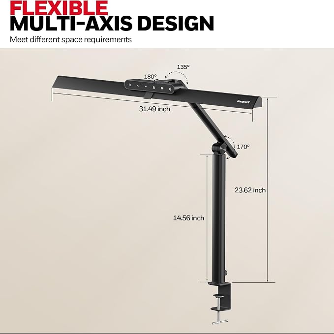 Honeywell HJ1 Sunturalux LED Clamp Desk Lamp 1200LM for Home Office | CRI≥97, 3000K-5700K, Low Blue Light, Flicker-Free, Dimmable Task Desk Light for Computer, Black - Image 7