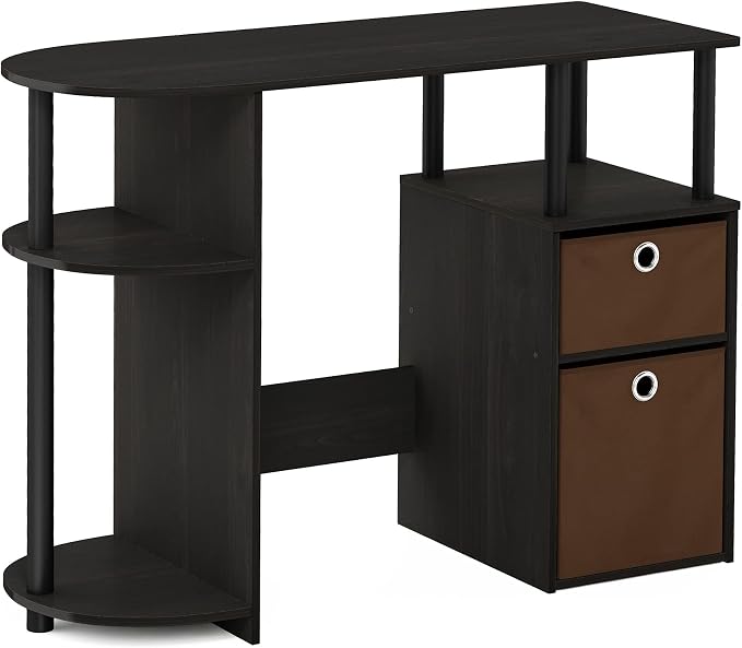 Furinno JAYA Desk, 38.4" Wide Gaming Desk with Bin Drawers, Computer Desk with Side Shelf, Office Desk for Study, Home Office, Bedroom, Dorm, Study Room, Espresso - Image 7