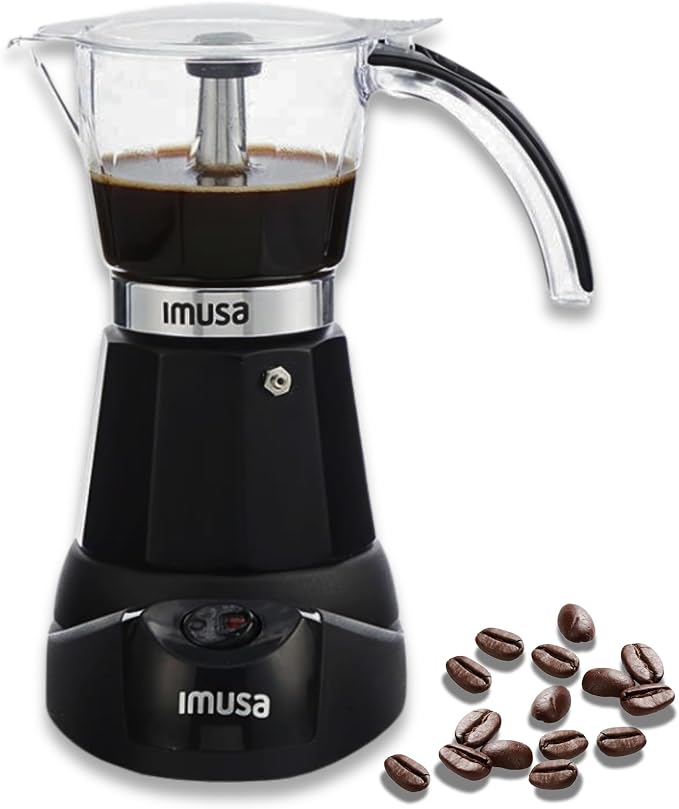 IMUSA 6 or 3 Cup Electric Espresso Maker with Cool-touch Handle, Black | Bare Cast Aluminum Finish, Detachable Cool-Touch Base, Ideal for Cuban Coffee, Perfect for Entertaining by VisitIMUSA