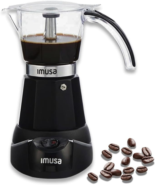 IMUSA 6 or 3 Cup Electric Espresso Maker with Cool-touch Handle, Black | Bare Cast Aluminum Finish, Detachable Cool-Touch Base, Ideal for Cuban Coffee, Perfect for Entertaining by VisitIMUSA